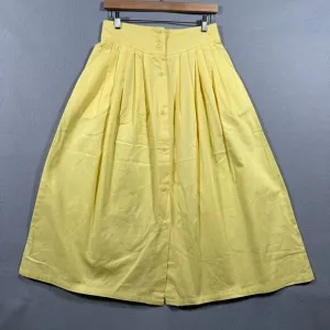 Vintage Yellow Midi Skirt Pleated Button Front Peddlersport Adjustable Sz Small