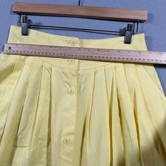 Vintage Yellow Midi Skirt Pleated Button Front Peddlersport Adjustable Sz Small