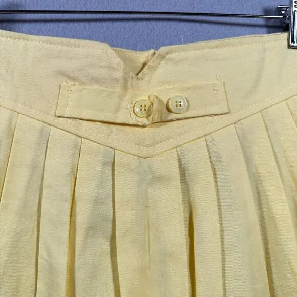 Vintage Yellow Midi Skirt Pleated Button Front Peddlersport Adjustable Sz Small