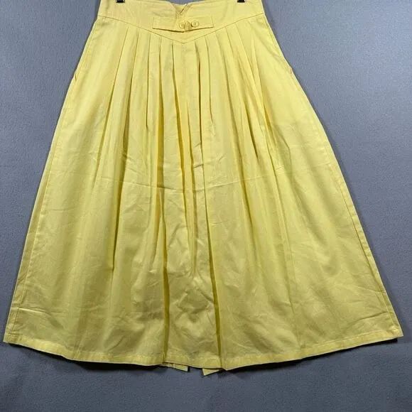 Vintage Yellow Midi Skirt Pleated Button Front Peddlersport Adjustable Sz Small