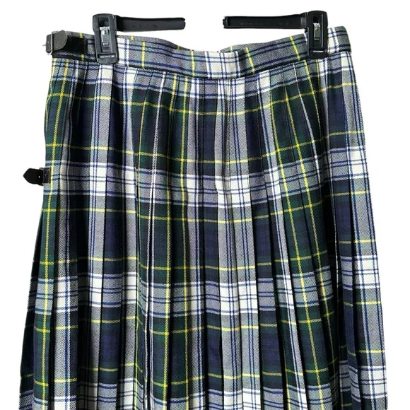 Vtg Smith's Bermuda Size 16 Pleated Plaid Wrap Midi Skirt Great Britain Wool