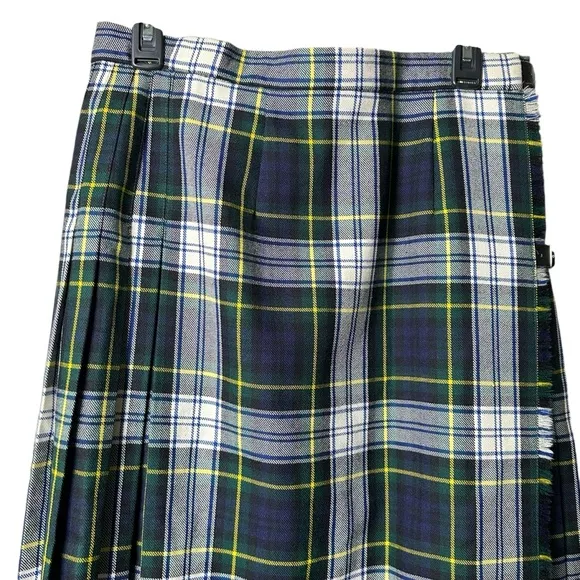 Vtg Smith's Bermuda Size 16 Pleated Plaid Wrap Midi Skirt Great Britain Wool