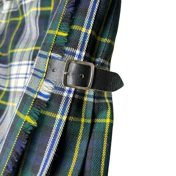 Vtg Smith's Bermuda Size 16 Pleated Plaid Wrap Midi Skirt Great Britain Wool