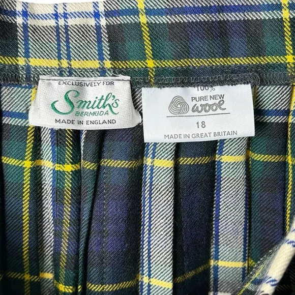 Vtg Smith's Bermuda Size 16 Pleated Plaid Wrap Midi Skirt Great Britain Wool
