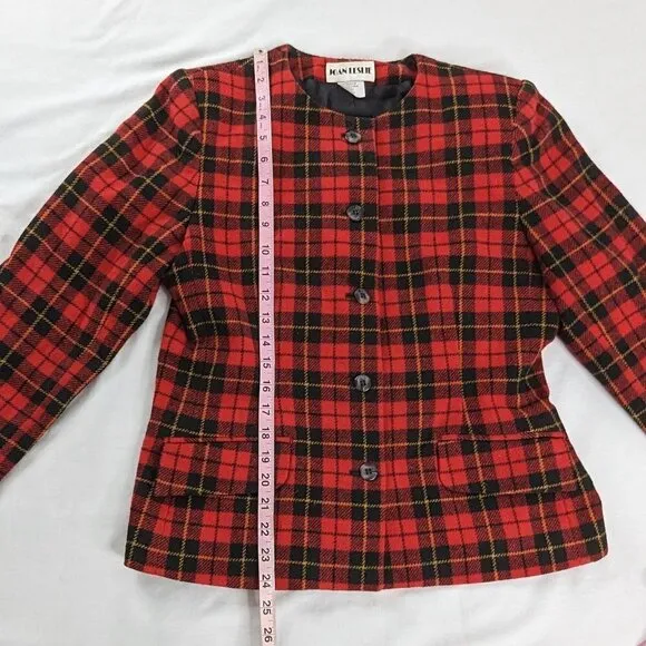 VTG Two Piece Red and Black Tartan Plaid Blazer And Skirt Set