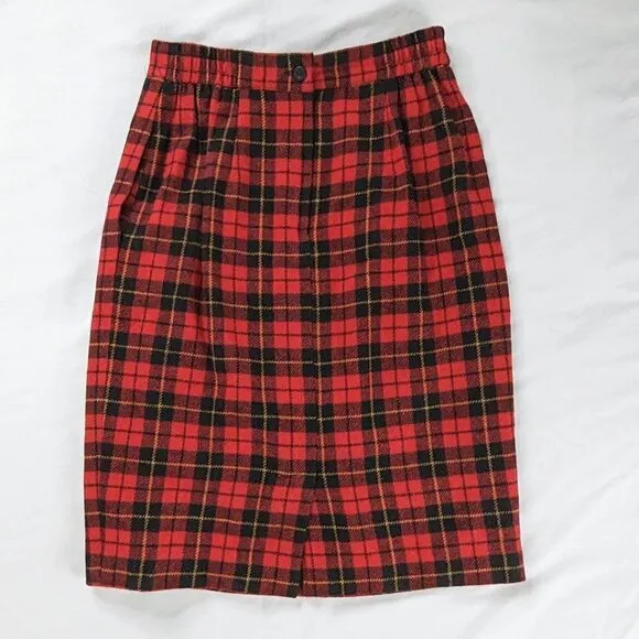 VTG Two Piece Red and Black Tartan Plaid Blazer And Skirt Set