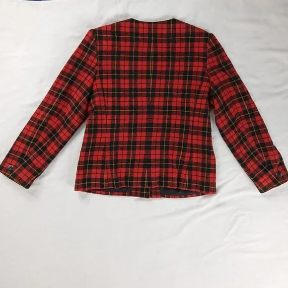 VTG Two Piece Red and Black Tartan Plaid Blazer And Skirt Set