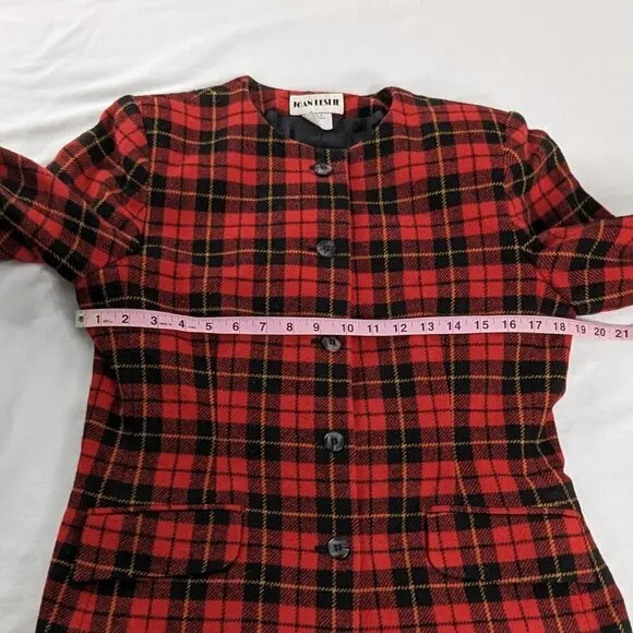 VTG Two Piece Red and Black Tartan Plaid Blazer And Skirt Set