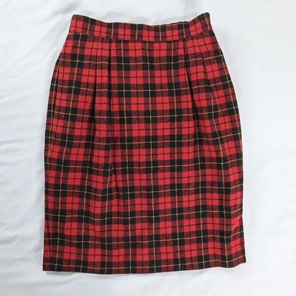 VTG Two Piece Red and Black Tartan Plaid Blazer And Skirt Set