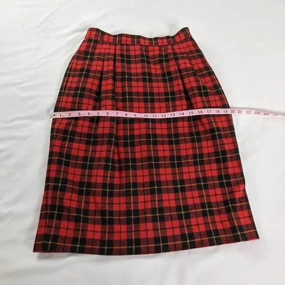 VTG Two Piece Red and Black Tartan Plaid Blazer And Skirt Set