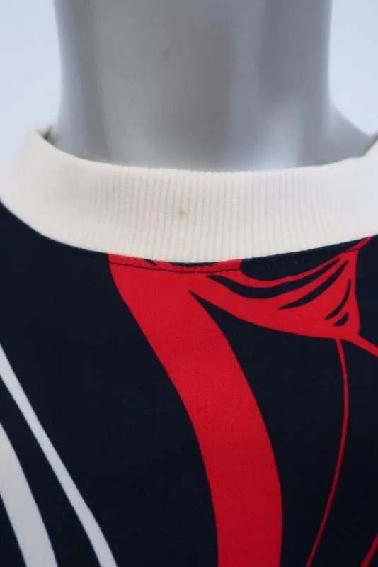 Warm Top Navy/Red Floral Print Stretch Polyester Size 1 Crewneck Pullover