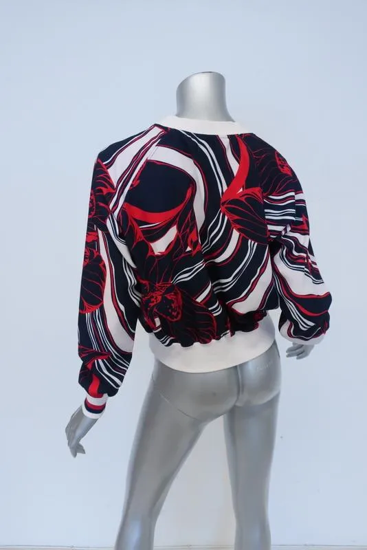 Warm Top Navy/Red Floral Print Stretch Polyester Size 1 Crewneck Pullover