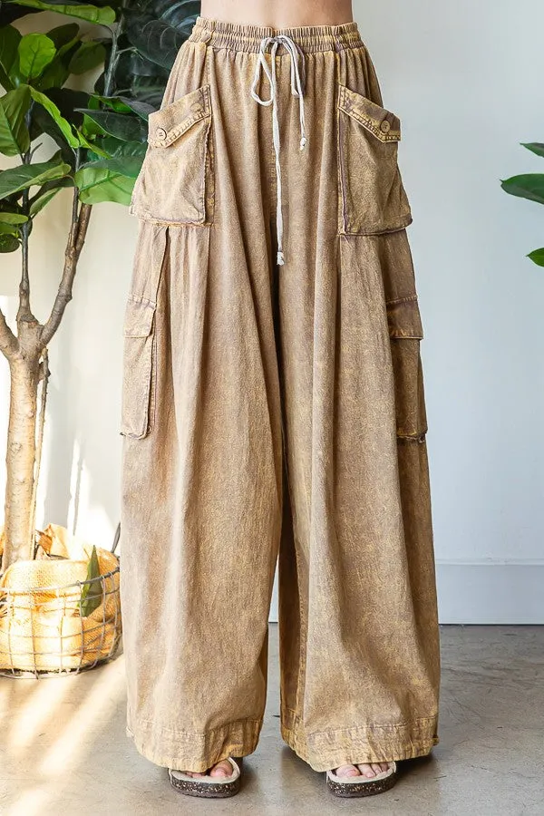 Washed Wide Leg Pocket Pant