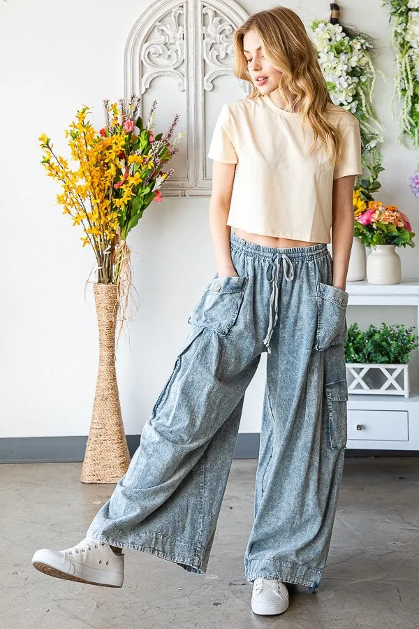 Washed Wide Leg Pocket Pant