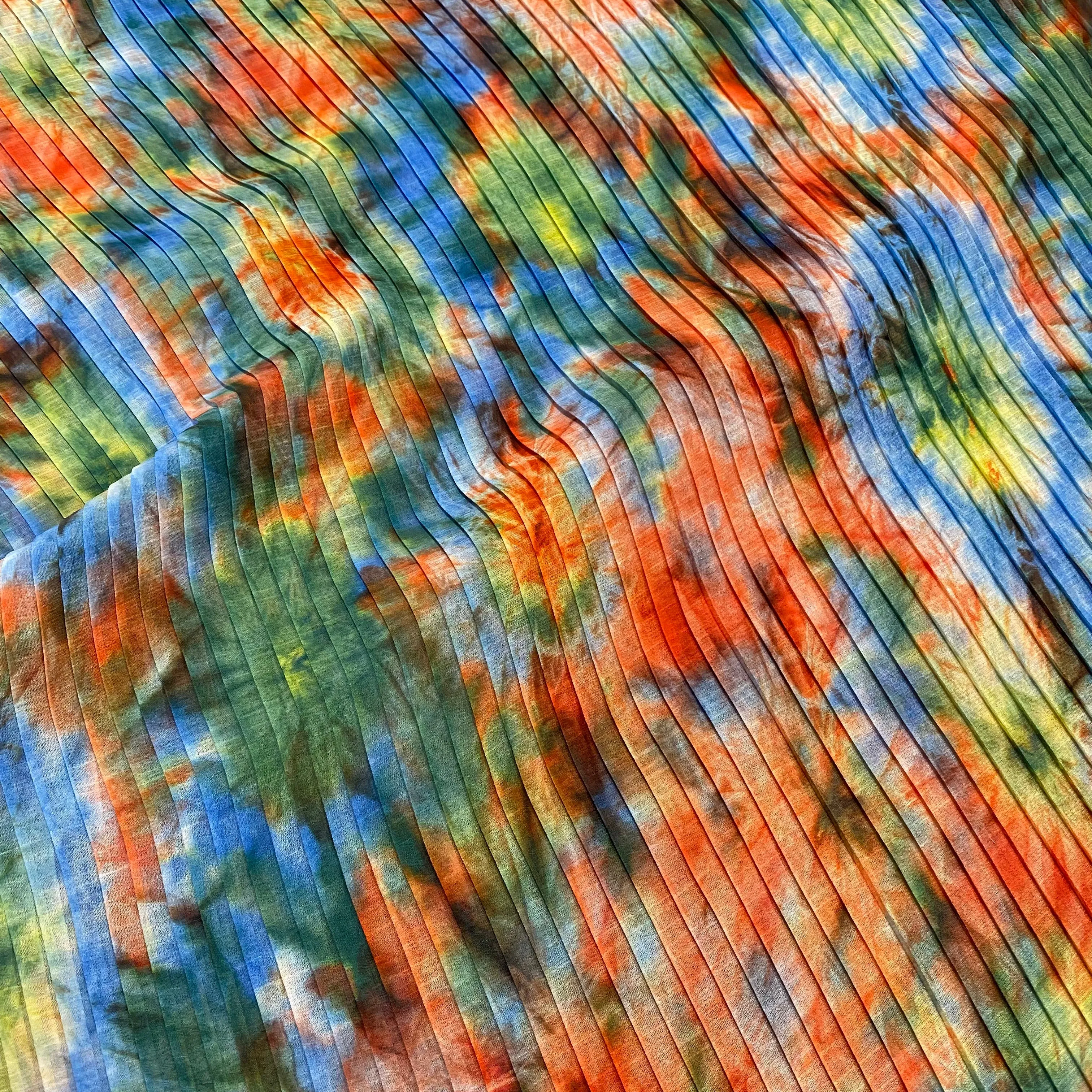 Watercolour Flower Plisse (Pre Pleated Fabric) - Coral