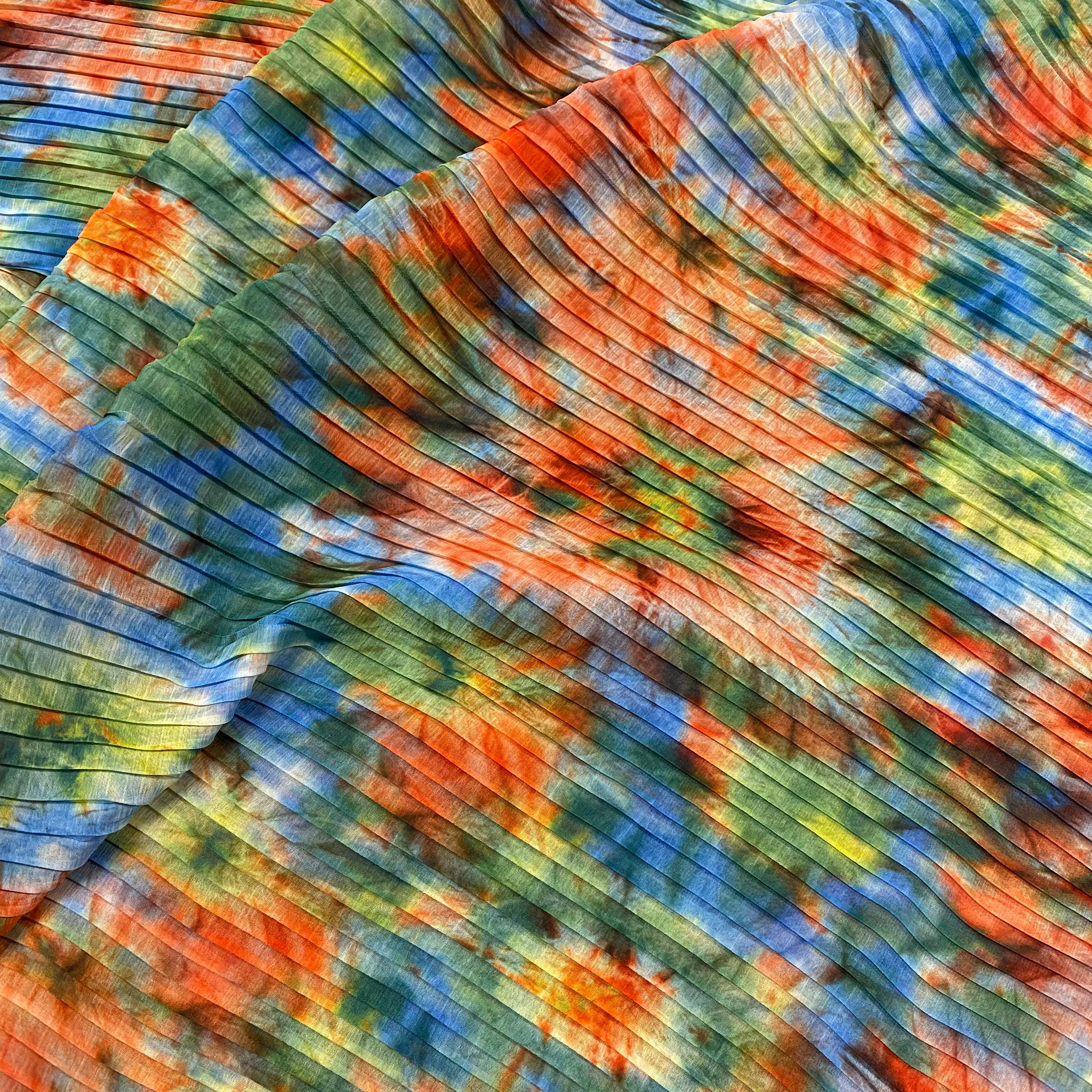 Watercolour Flower Plisse (Pre Pleated Fabric) - Coral