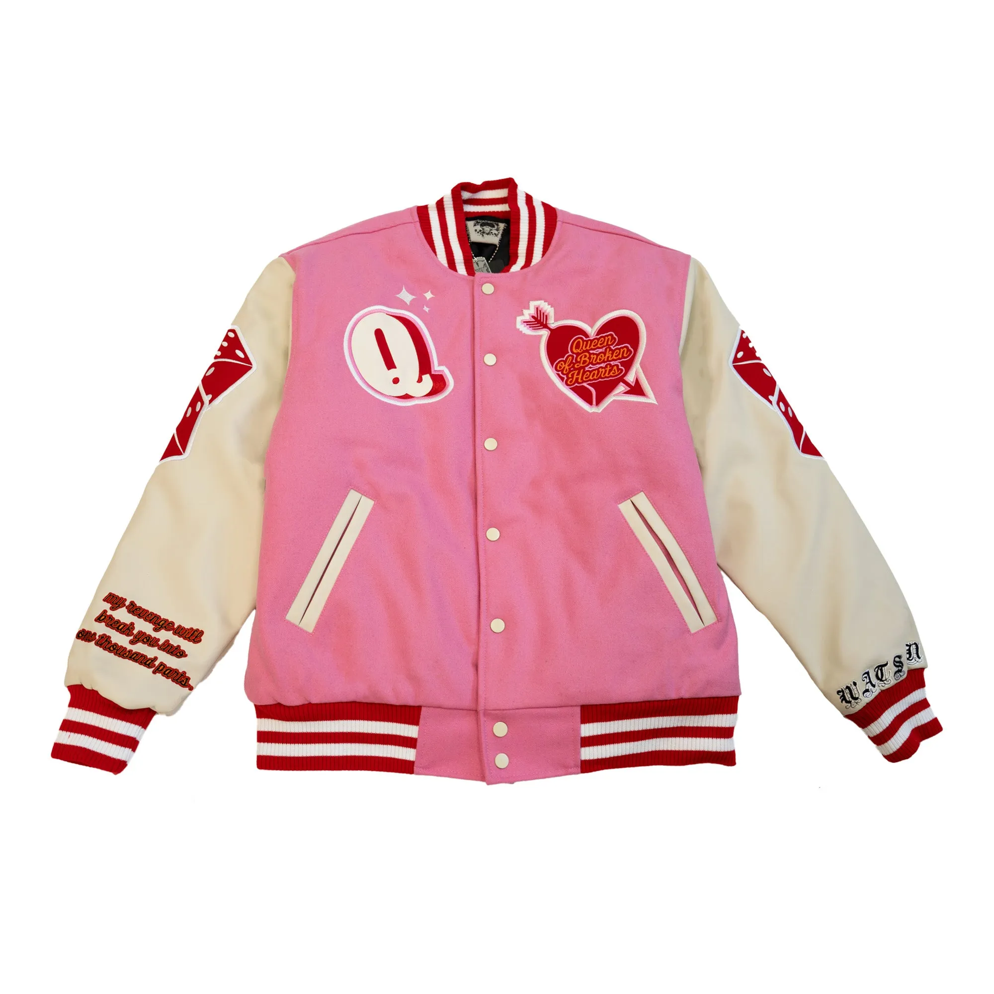 WATSON QUEEN OF BROKEN HEARTS VARSITY JACKET (PINK)