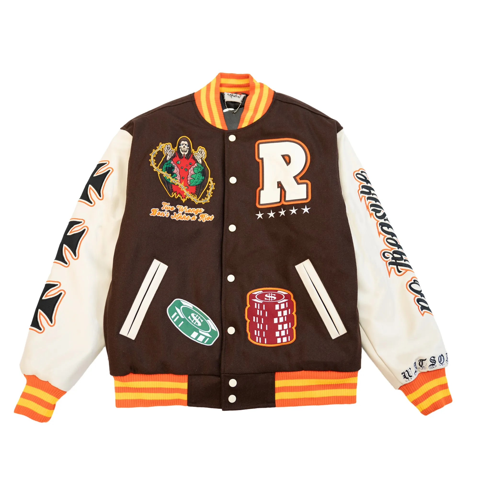 WATSON RIOTS ON ROULETTE VARSITY JACKET (BROWN)