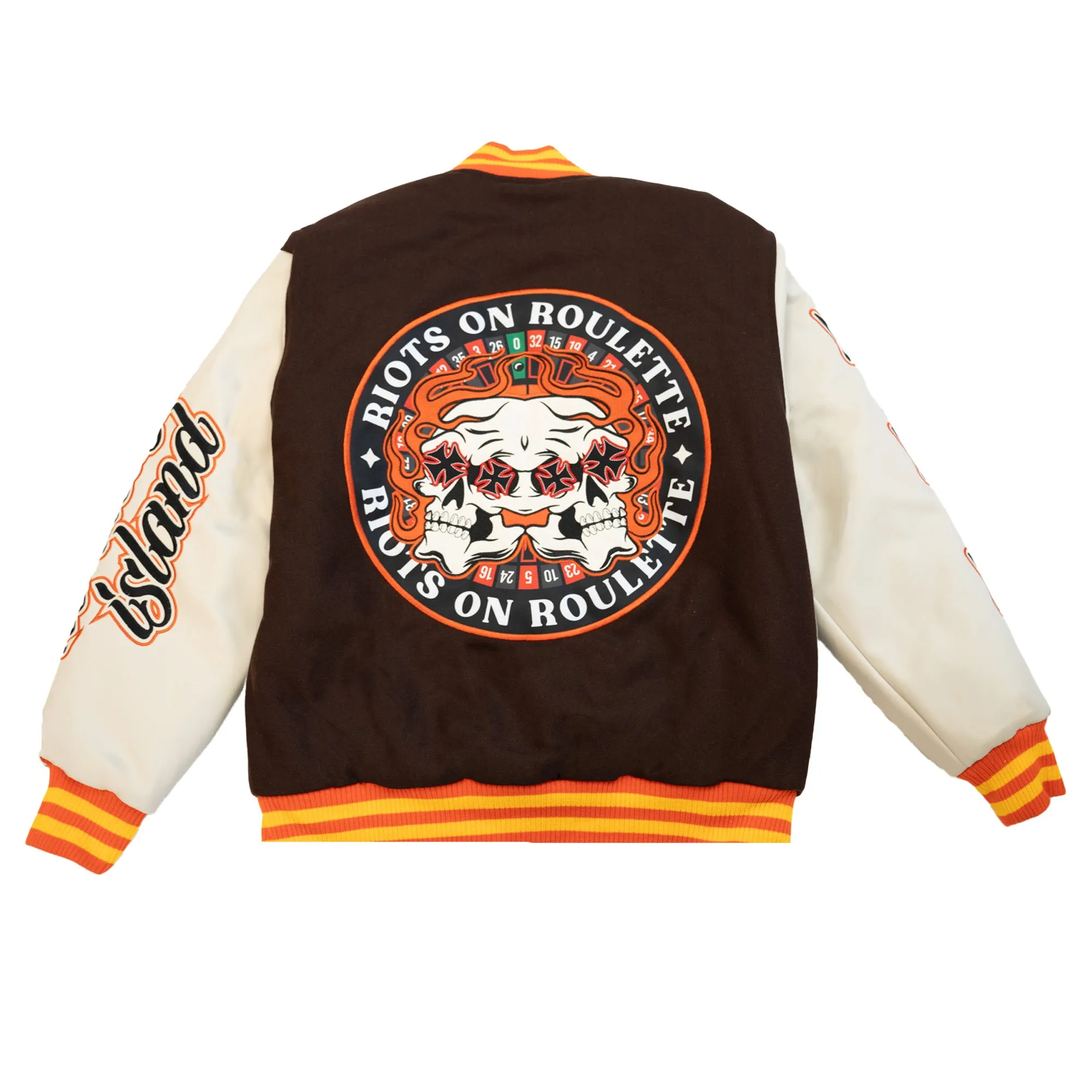 WATSON RIOTS ON ROULETTE VARSITY JACKET (BROWN)