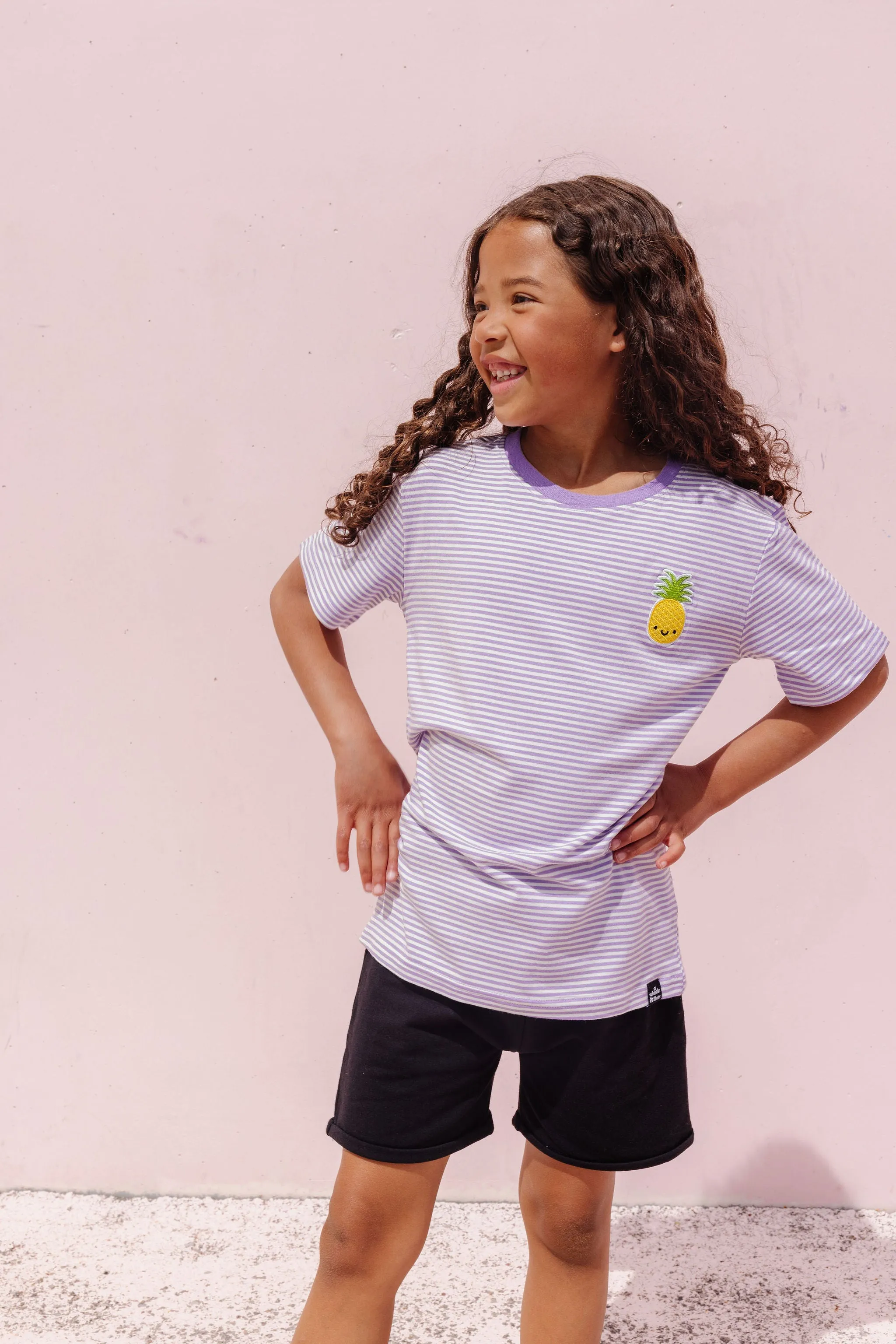 Whistle & Flute Kawaii Pineapple Striped T-Shirt - Purple