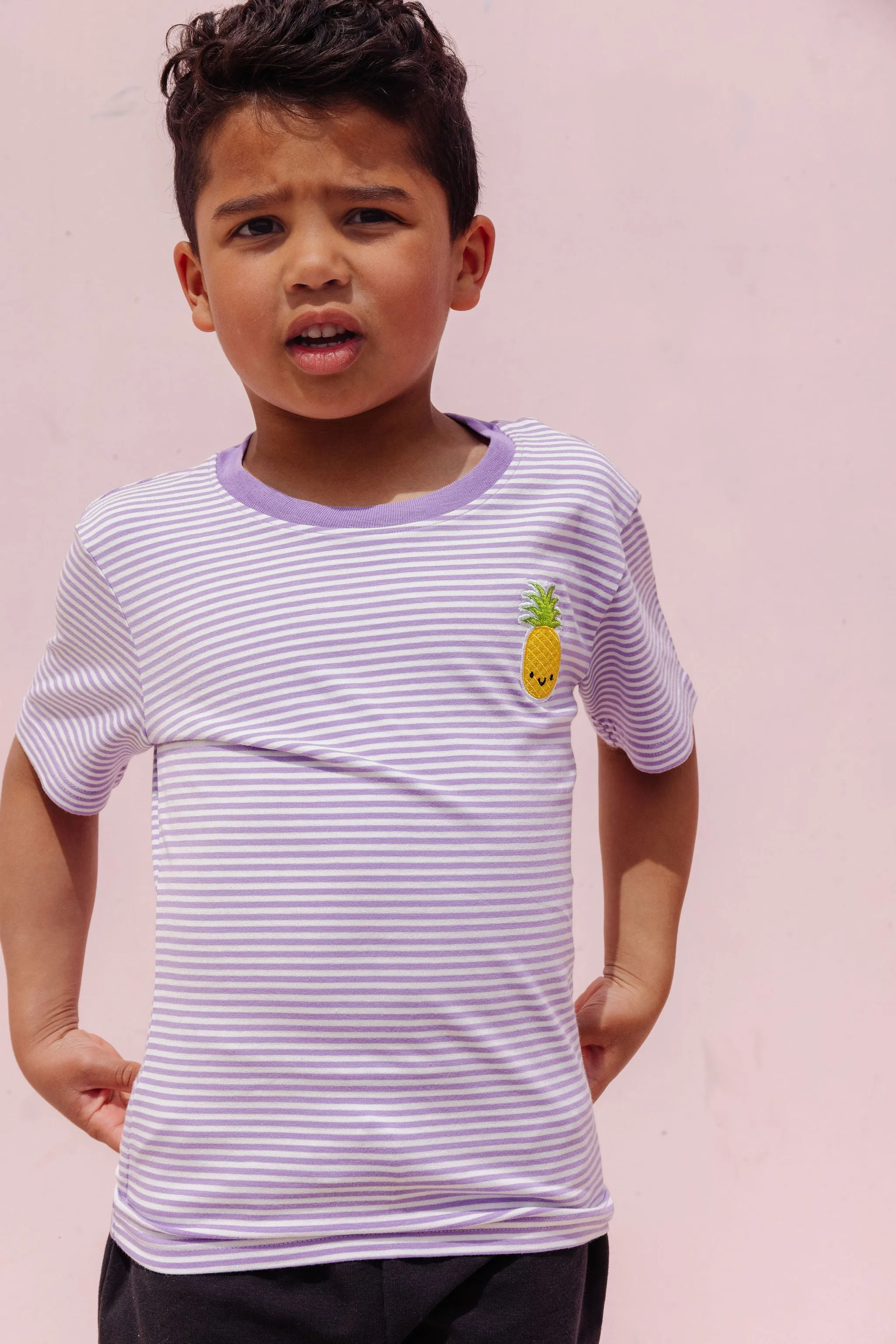 Whistle & Flute Kawaii Pineapple Striped T-Shirt - Purple