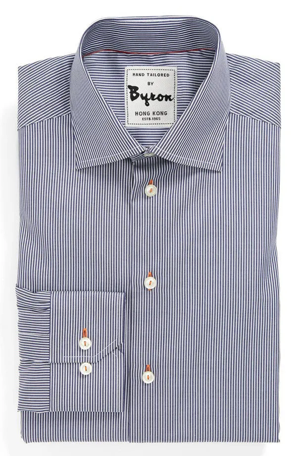 White and Blue Chinoise Thin Striped Shirt