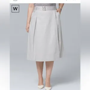 White House Black Market Pleated Faux Wrap Gray Midi Belted Skirt