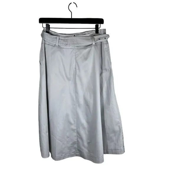 White House Black Market Pleated Faux Wrap Gray Midi Belted Skirt