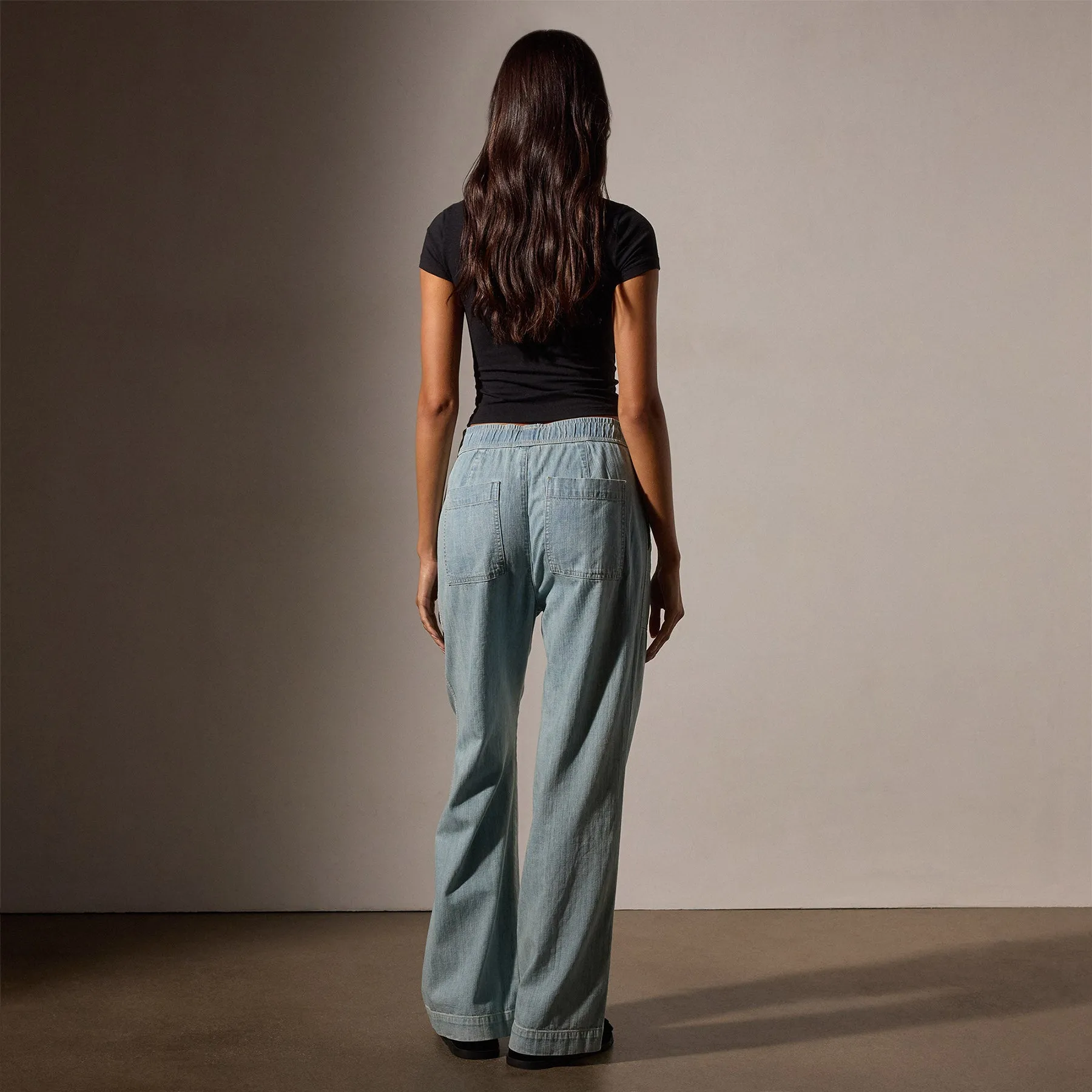 Wide Leg Pull On Denim Pant - Bleach Wash