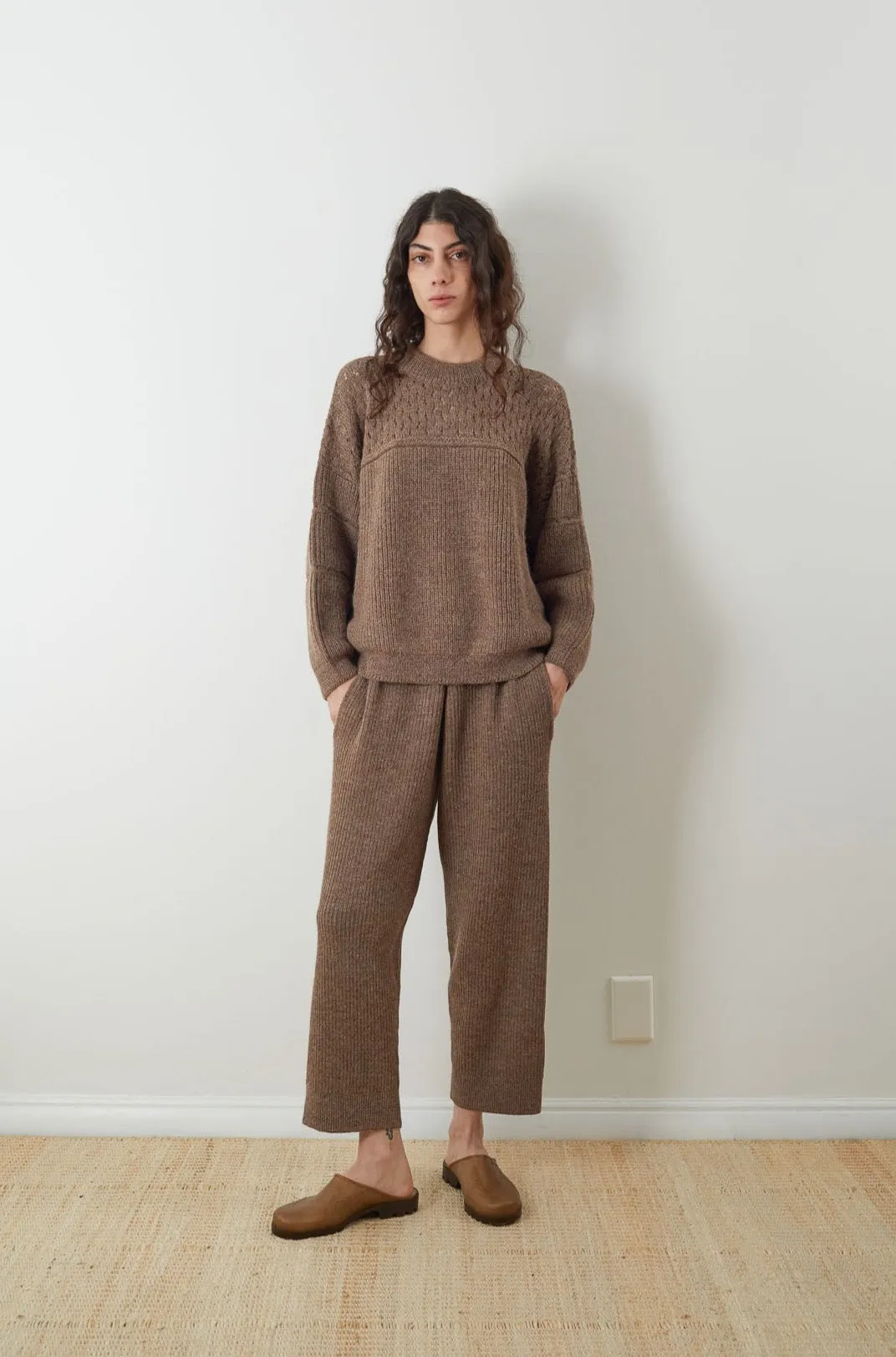 Wol Hide Rib Wide Leg Pant in Caribou