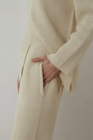 Wol Hide Rib Wide Leg Pant in Ecru