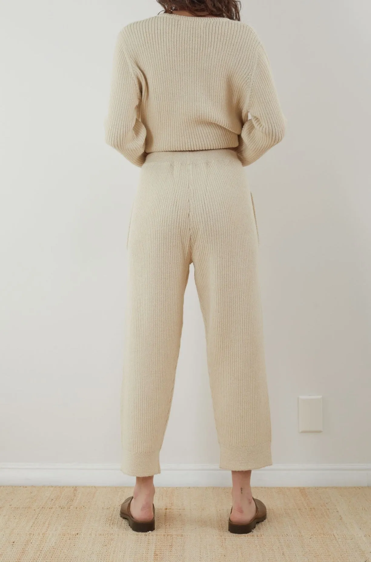 Wol Hide Rib Wide Leg Pant in Ecru