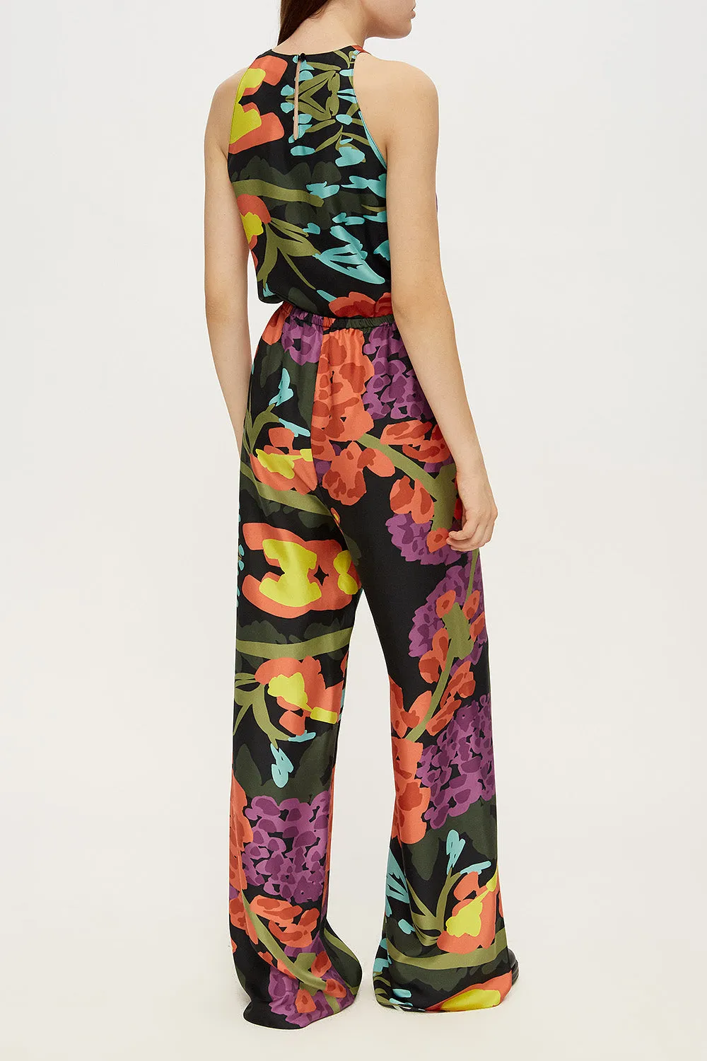 Women pajama fluid pant in floral black
