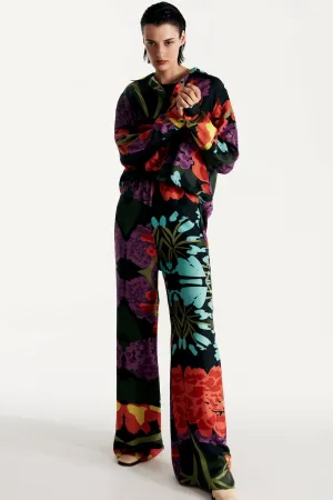 Women pajama fluid pant in floral black