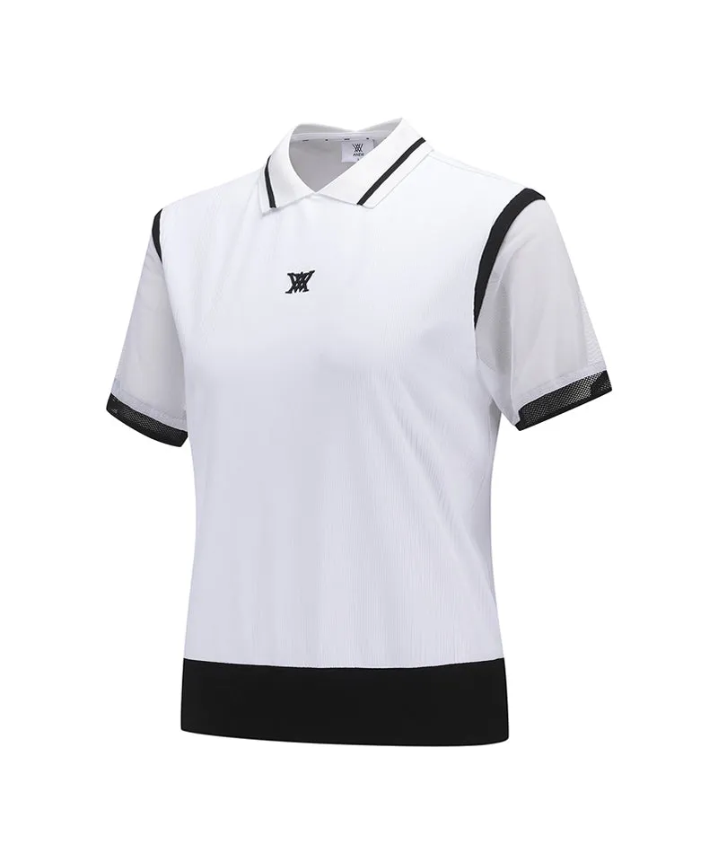 Women Shoulder Mesh Point Short T-Shirt - White