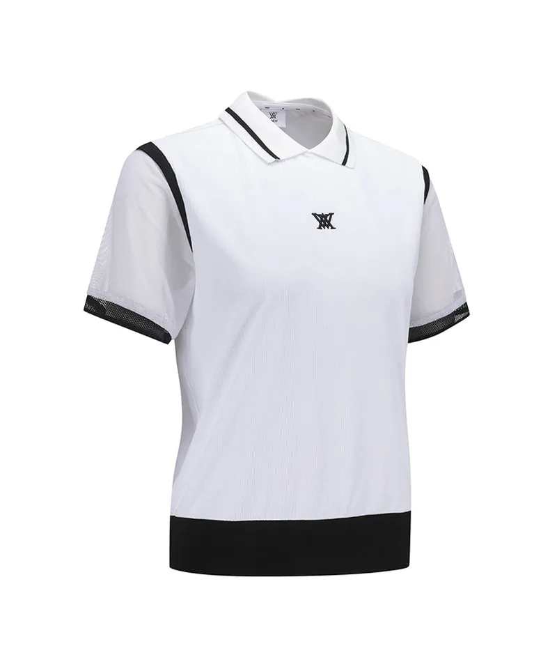Women Shoulder Mesh Point Short T-Shirt - White