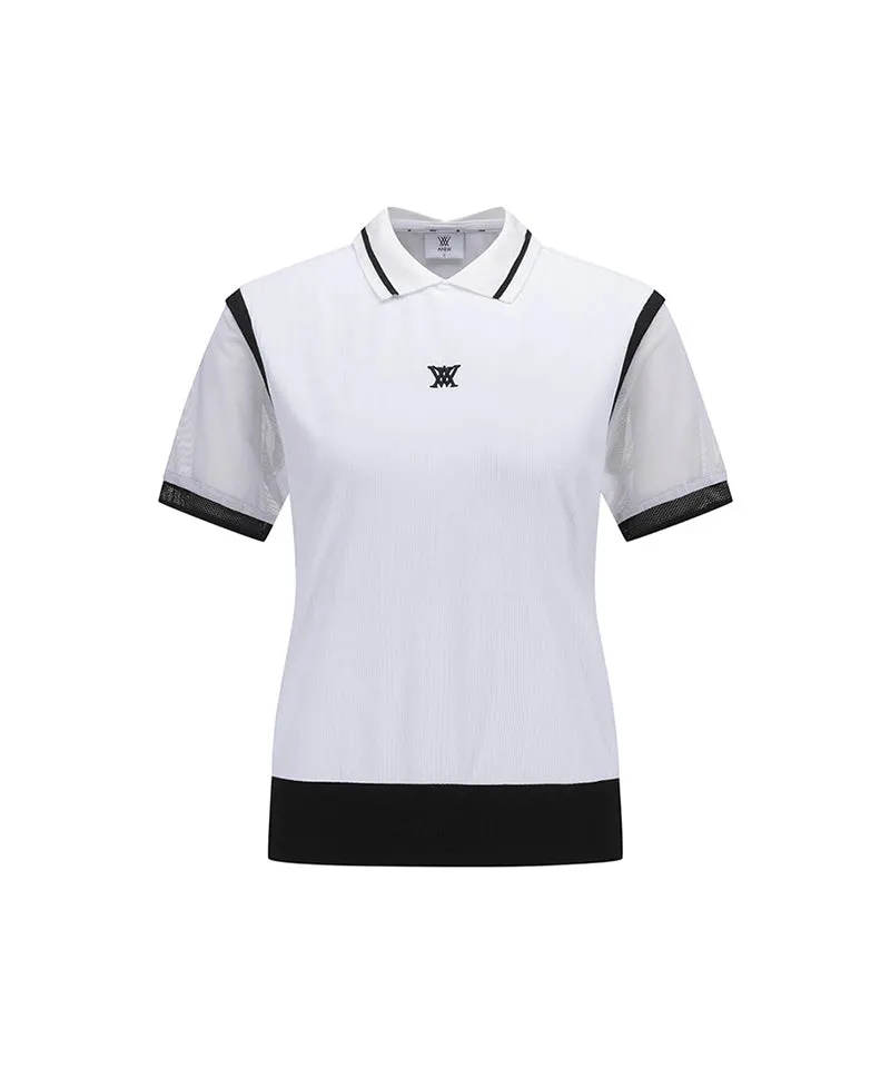 Women Shoulder Mesh Point Short T-Shirt - White