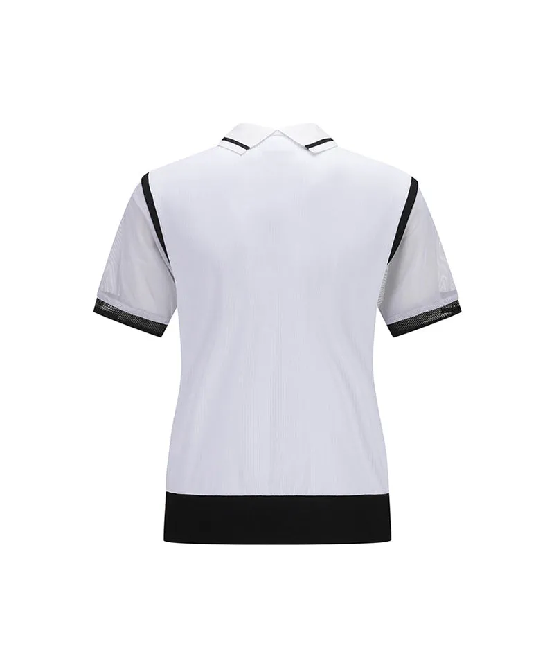Women Shoulder Mesh Point Short T-Shirt - White