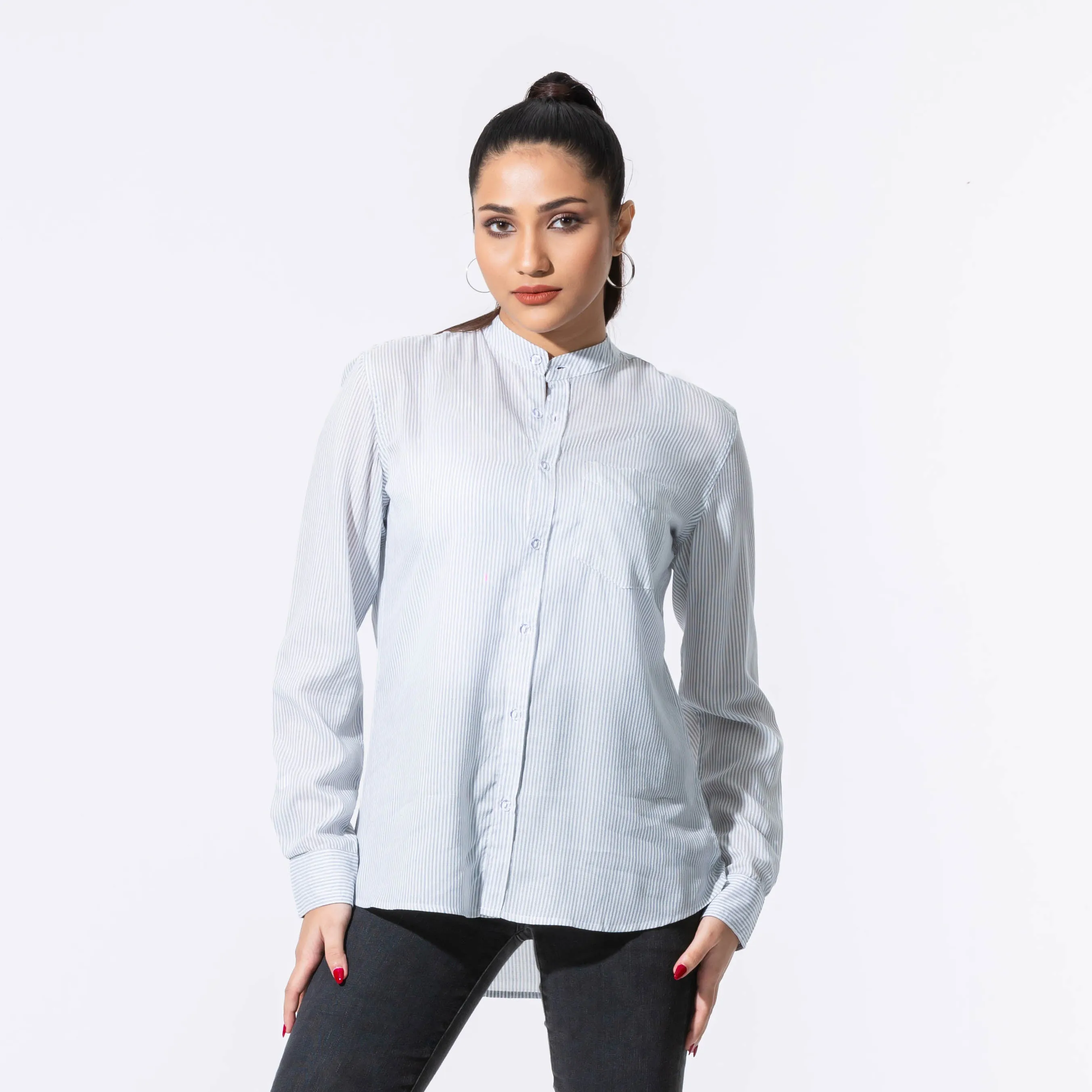 Womens Black Striped Long Shirt
