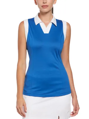 Womens Color Block V-Placket Golf Polo