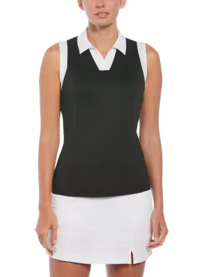 Women's Color Block V-Placket Sleeveless Golf Polo Shirt