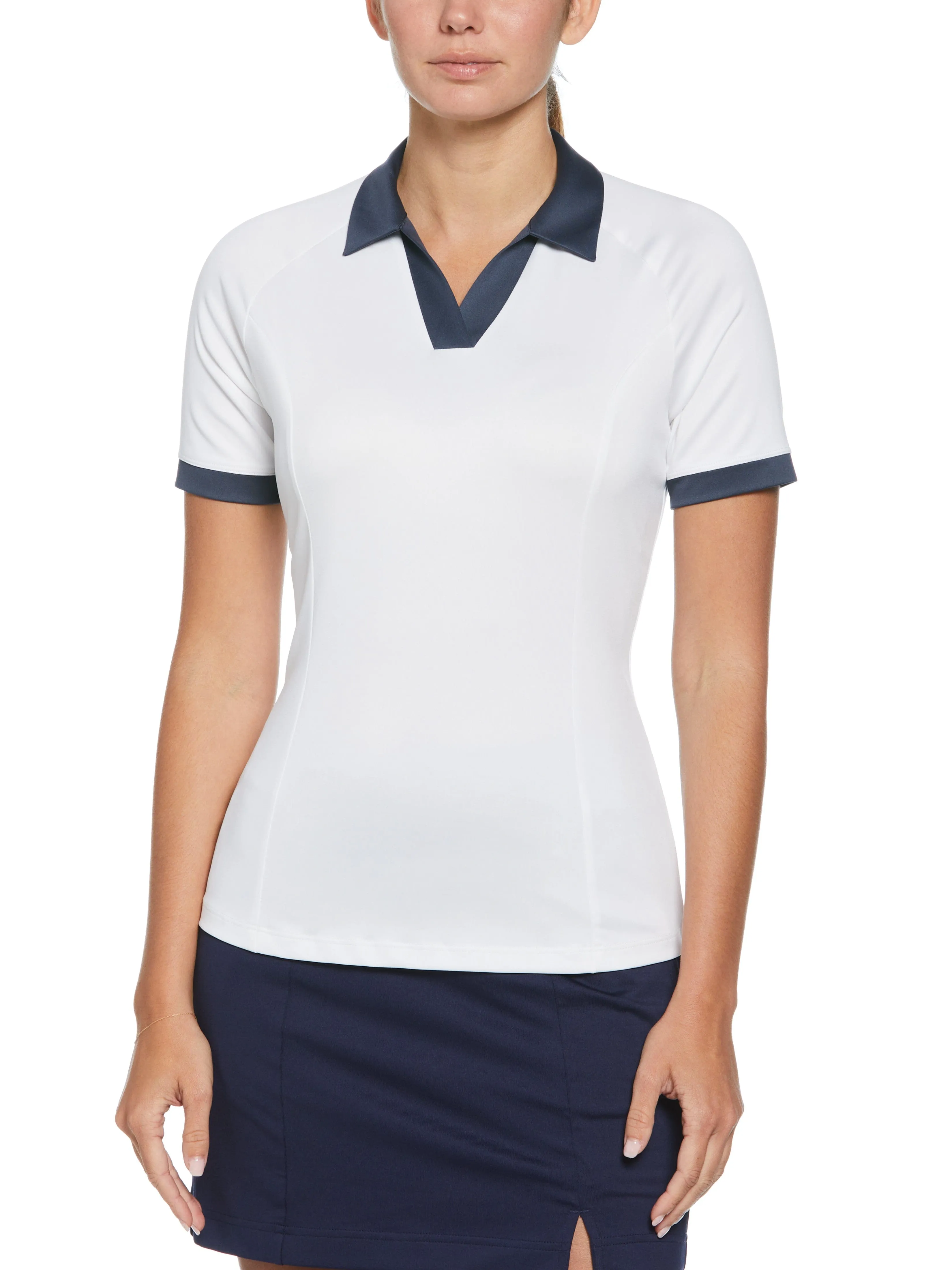 Women's V-Placket Color Block Polo Top