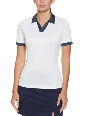 Women's V-Placket Color Block Polo Top