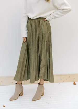 X Pleated Olive Skirt