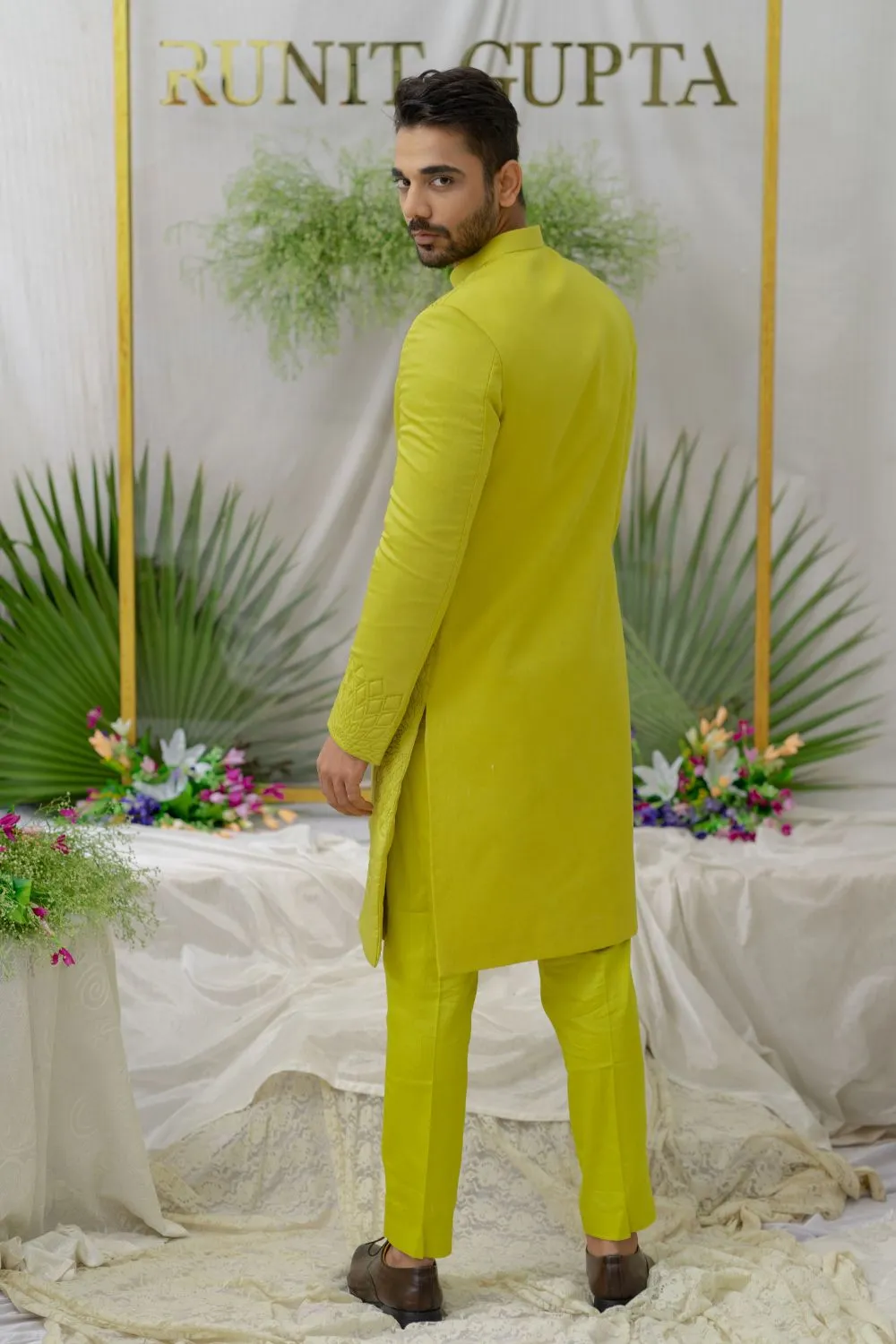 Yuvaan Fresh Green Quilted And Embroidered Sherwani Set