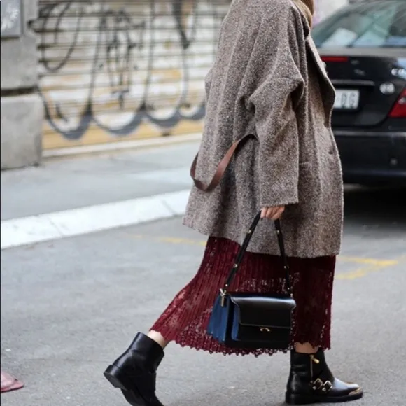 Zara lace pleated midi skirt burgundy red