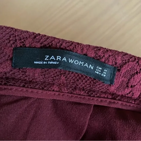 Zara lace pleated midi skirt burgundy red