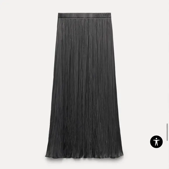 Zara Pleated Maxi Skirt Elastic Waist XS/S NWT Charcoal