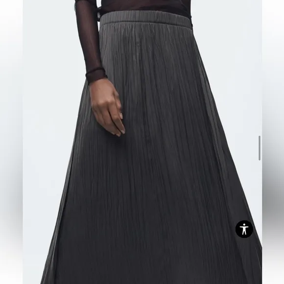 Zara Pleated Maxi Skirt Elastic Waist XS/S NWT Charcoal