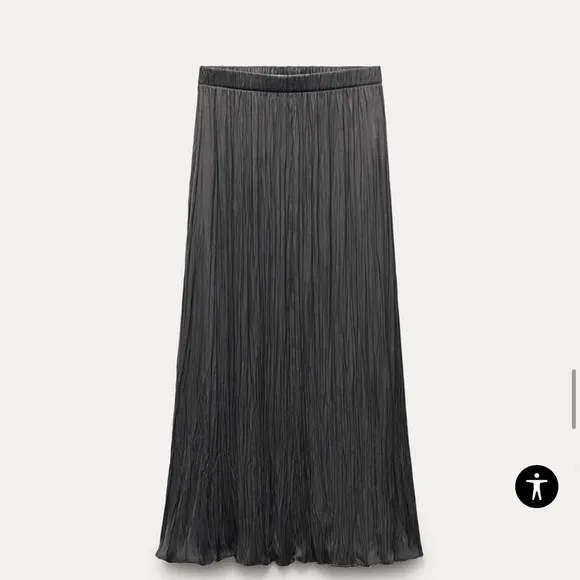 Zara Pleated Maxi Skirt Elastic Waist XS/S NWT Charcoal